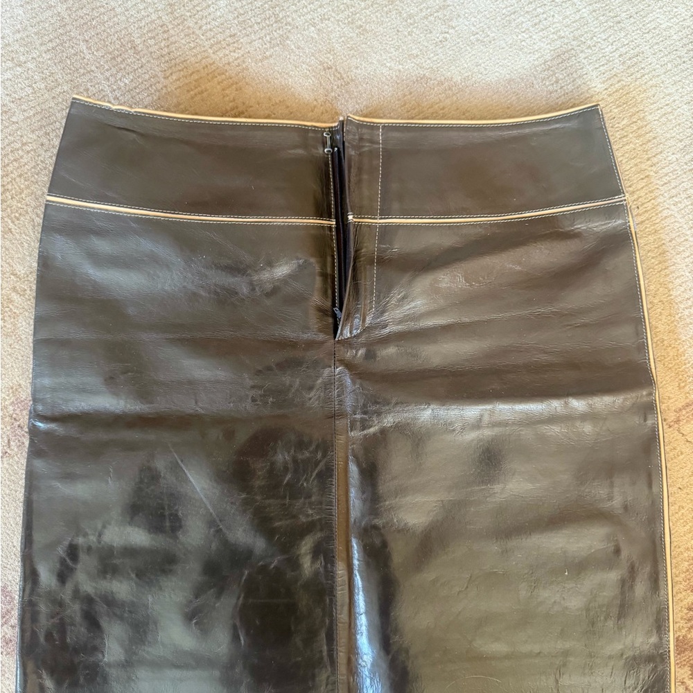 Joseph Brown Leather Pencil Skirt
